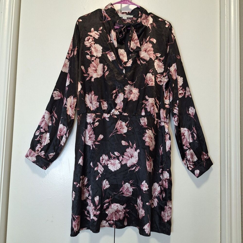 Emma & Michelle Pink Black Floral Satin Dress XL